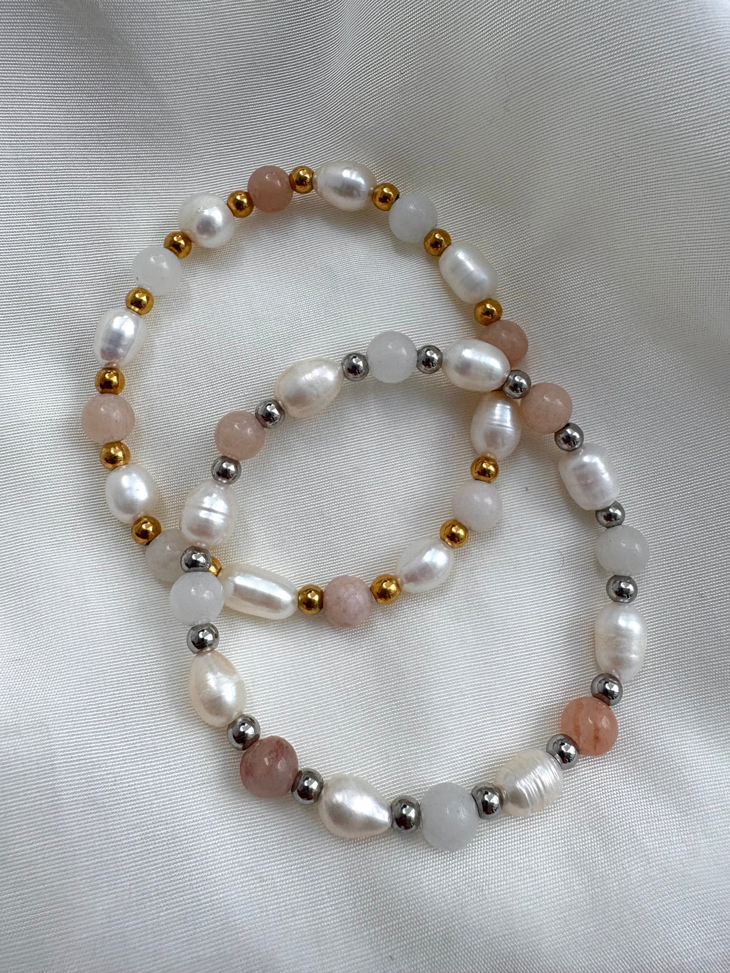 Rosa/Beiges Armband Süßwasserperle
