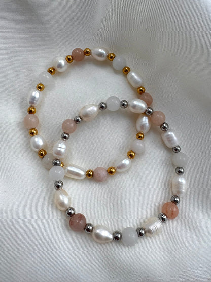 Rosa/Beiges Armband Süßwasserperle