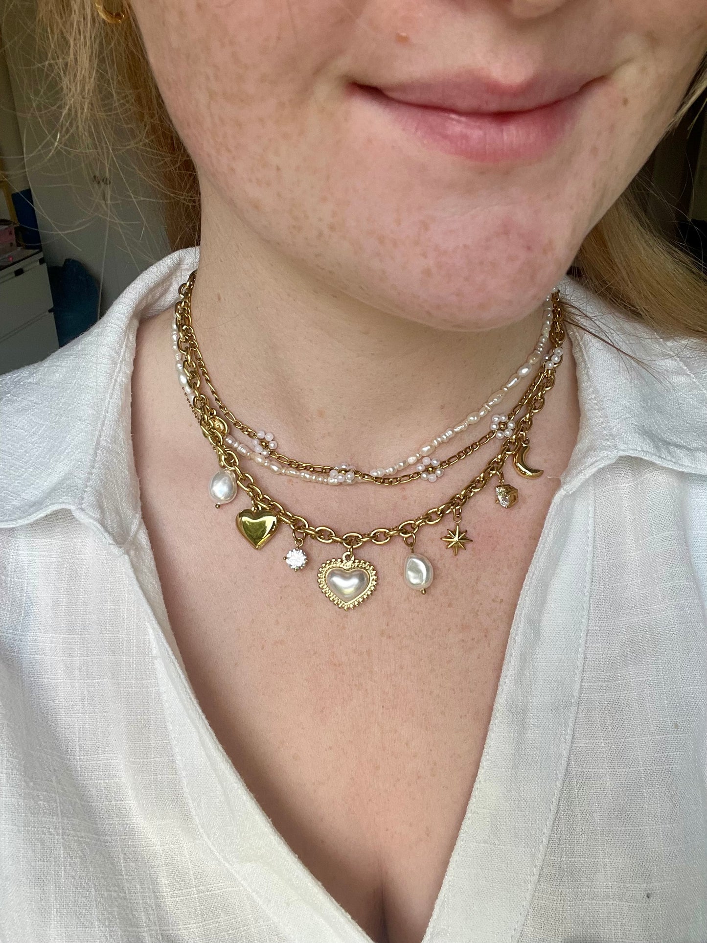 Statement Charm Kette Diamon Pearl