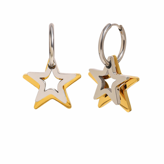 Edelstahl Ohrringe Bicolor Star Big