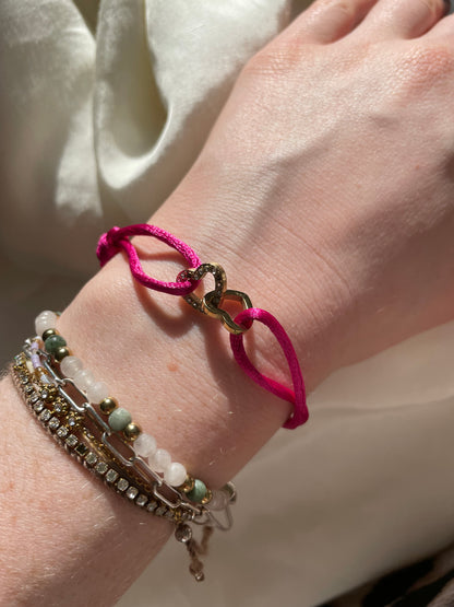 Satinarmband Doppelherz mit Steinen