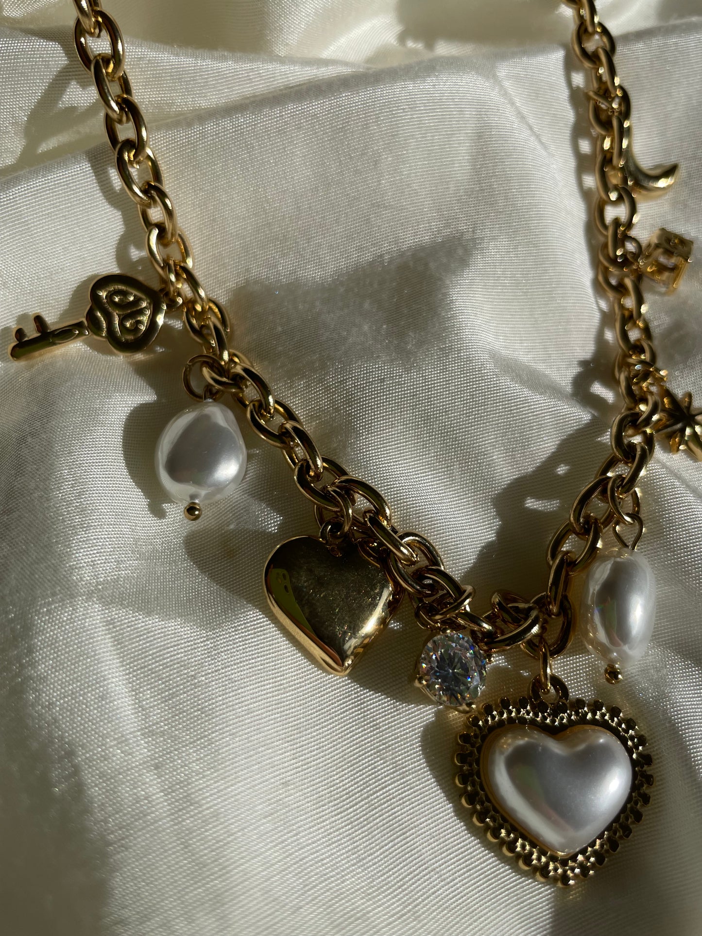Statement Charm Kette Diamon Pearl