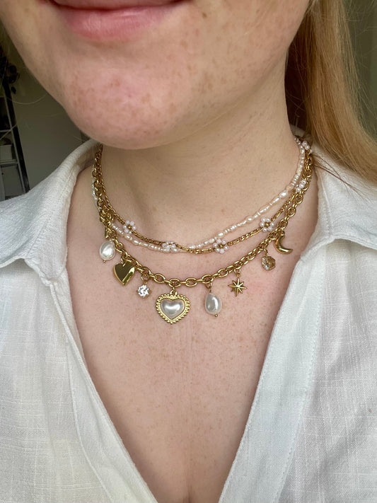 Statement Charm Kette Diamon Pearl