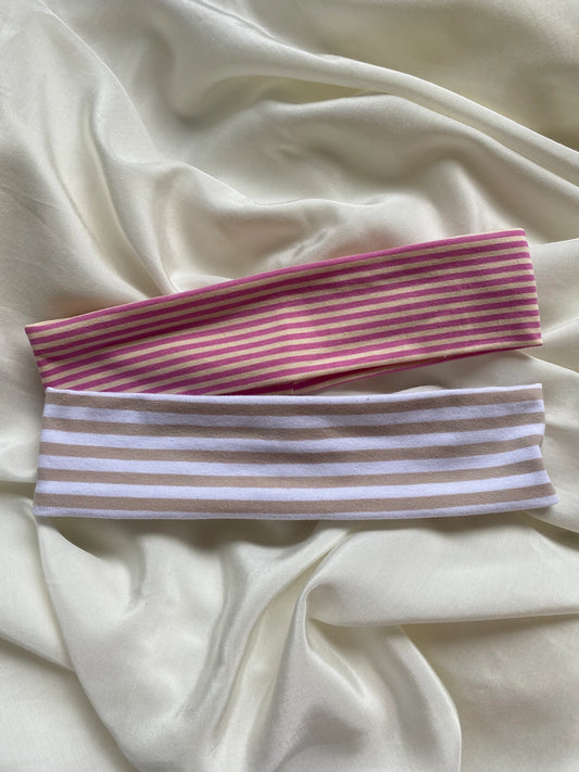Haarband Gestreift Pink Beige Weiß